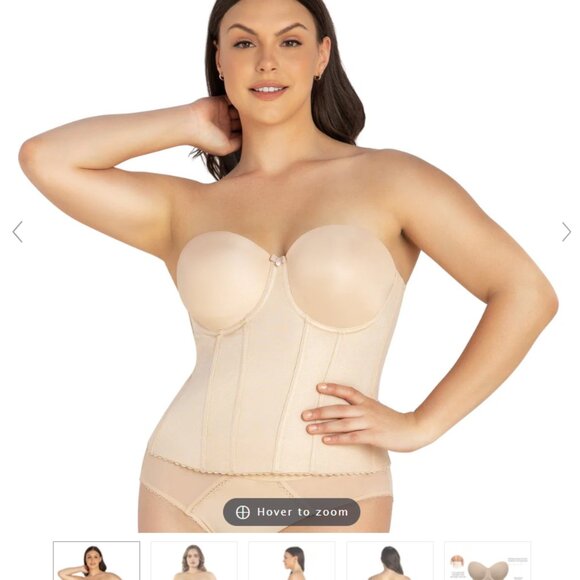 New Size S, Elise P6097, Full Bust Padded Strapless Full Back Beige Bustier - Picture 5 of 6